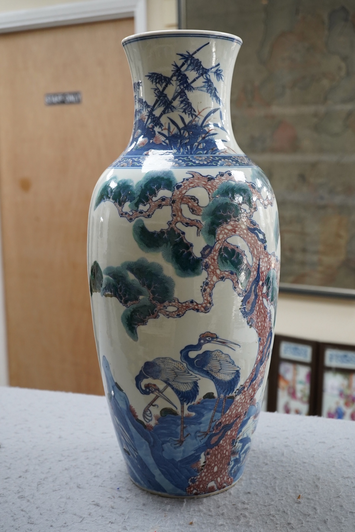 An unusual Chinese underglaze blue and copper red ‘longevity’ vase, 19th century